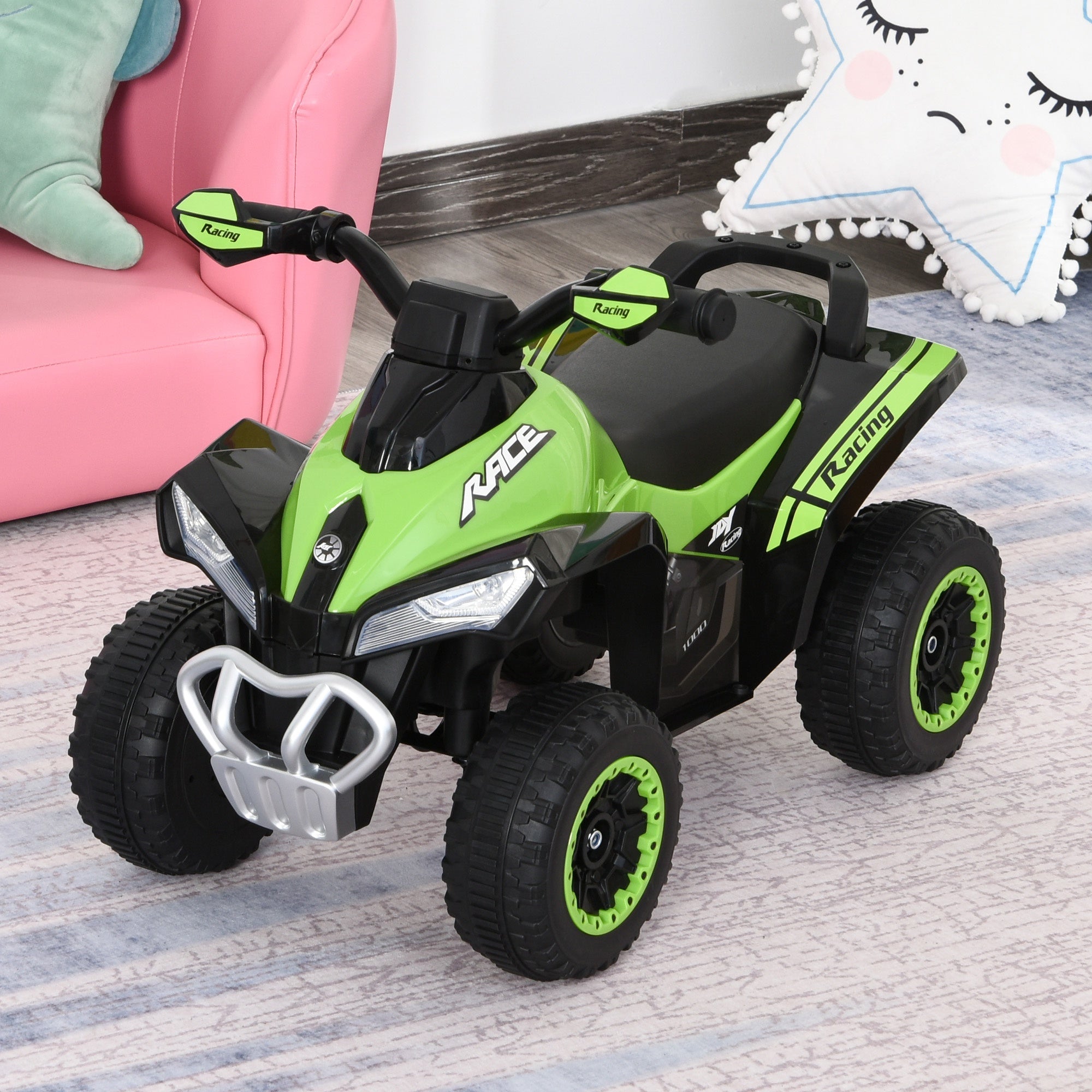 Toddler Kids Ride On Car Walker Foot To Floor Green/Black
