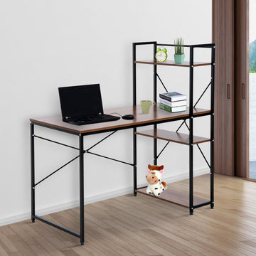 Computer Desk with Storage Shelves on Left or Right, Industrial Reversible Writing Desk for Home Office, Study, Easy Assembly, 120 x 64 x 121cm, Walnut and Black