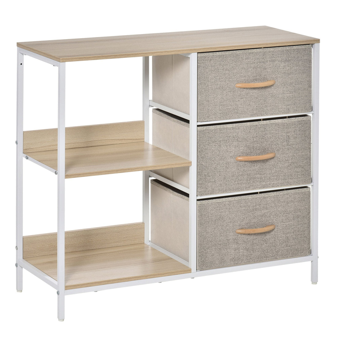 Chest of Drawers Storage Dresser Cabinet Organizer with 3 Fabric Drawers and 2 Display Shelves for Living Room, Bedroom, Hallway, Beige