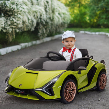 Lamborghini Sian Licensed 12V Kids Electric Ride On Car 2 Motors Toy Car with Remote Control Music Lights MP3 for 3-5 Years Green