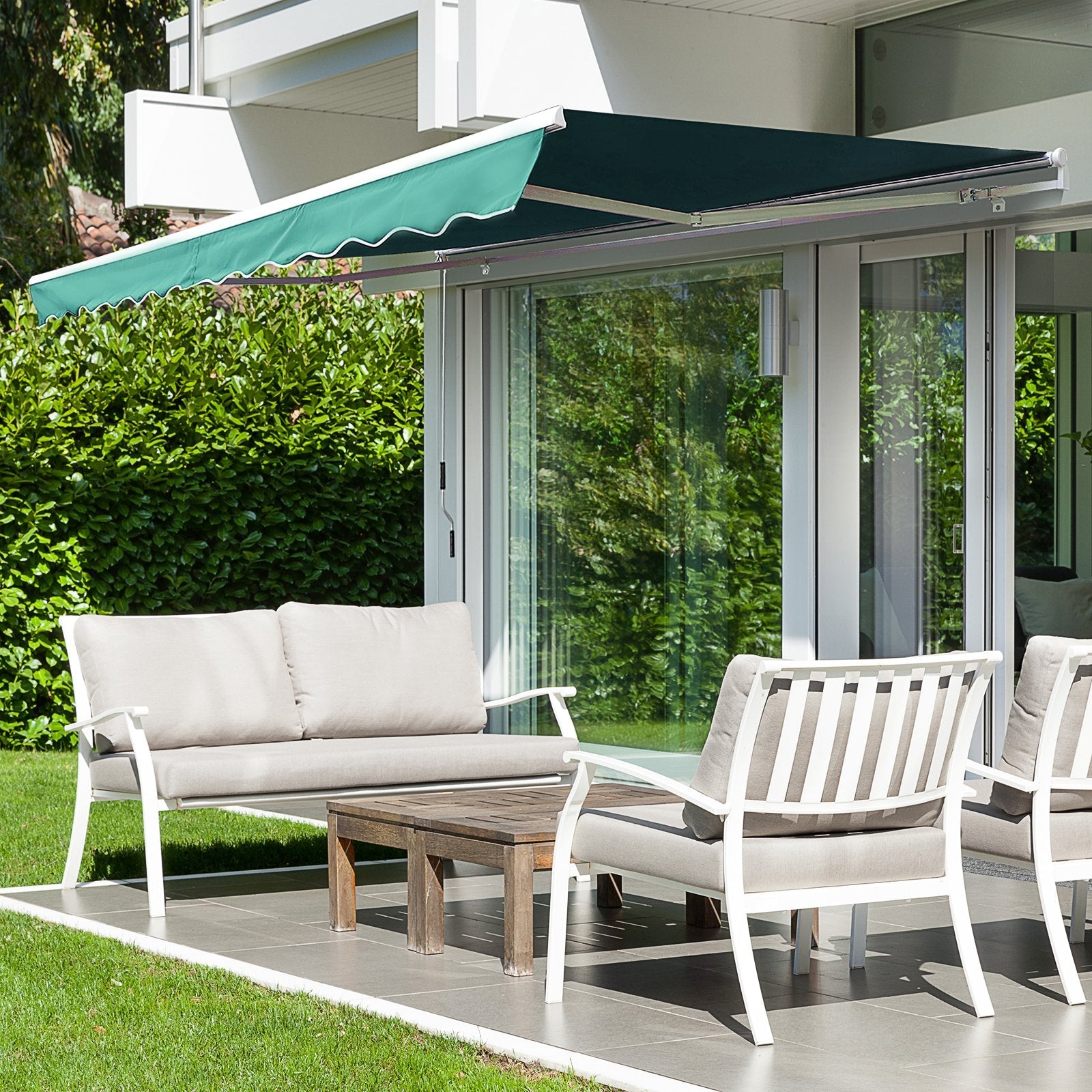 3x2.5 m Sun Shade Canopy Garden Patio Manual Retractable Awning Canopy-Dark Green