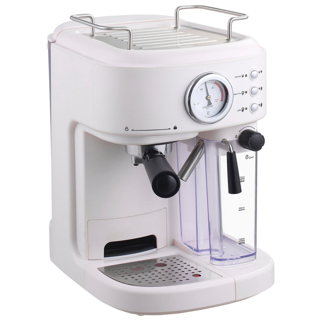 5Pc Coffee Machine, Espresso & Cappuccino & Latte Maker with Milk Frothing Steamer, 1.5L Removable Water Tank, 2 Cups, 1250W
