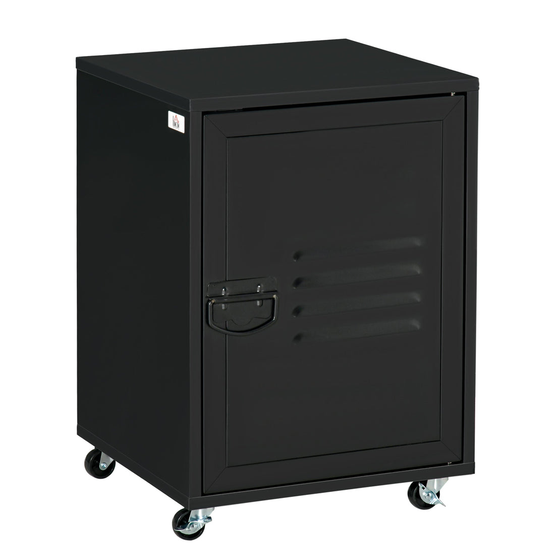 Industrial Bedside Table, Rolling End Side Table, Mobile Storage Cabinet With Adjustable Shelf, Wheels & Metal Door for Bedroom, Living Room, Home Office, Black