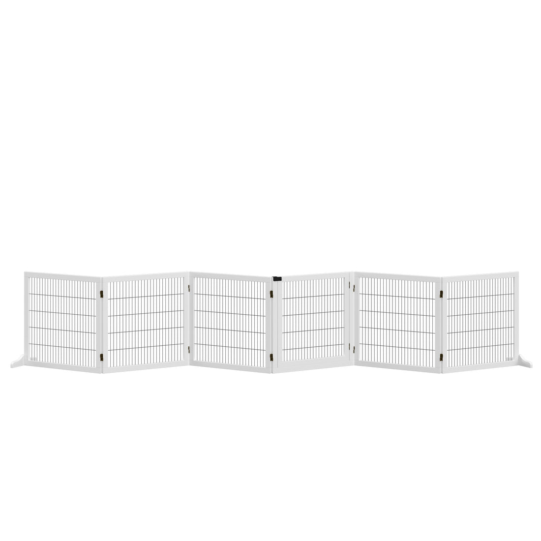 Wooden Pet Gate, Freestanding Dog Safety Barrier, w/ 2 Support Feet, White