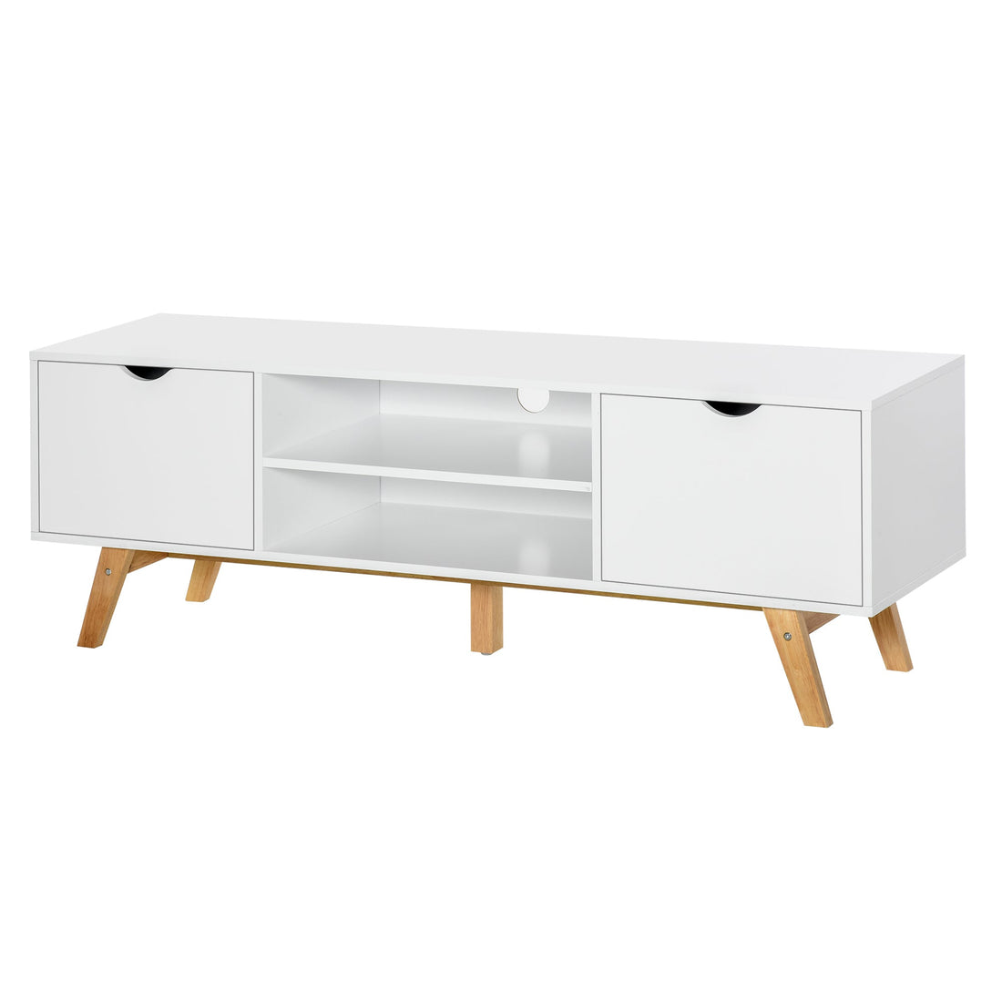 TV Stand Cabinet for TVs up to 65", Media Unit w/Wood Legs Storage Shelves Entertainment Center Modern Living Room Home Furniture White