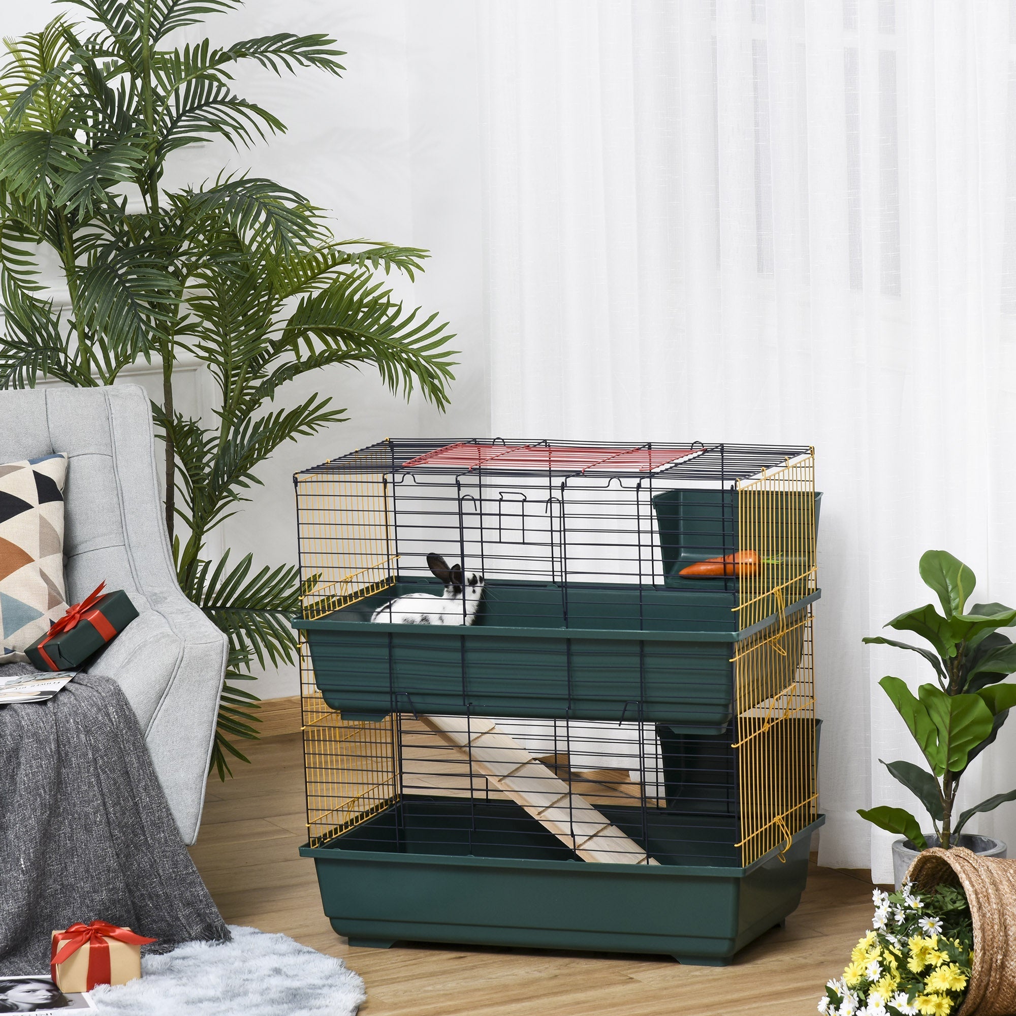 Indoor Rabbit Guinea Pig Cage Small Animal Cage Two Storey 80 x 44 x 82 cm