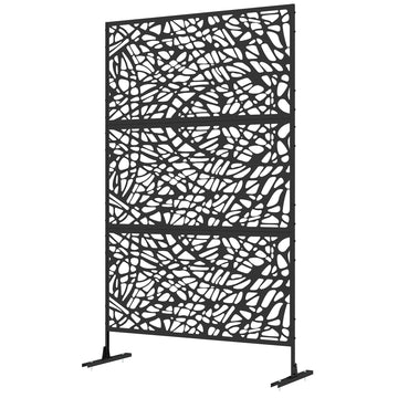 Metal Decorative Privacy Screen Outdoor Divider, Black Twisted Lines