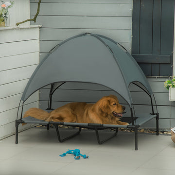 Raised Dog Bed Waterproof Elevated Pet Cot with Breathable Mesh UV Protection Canopy Grey, for XL Dogs, 122 x 92 x 108cm