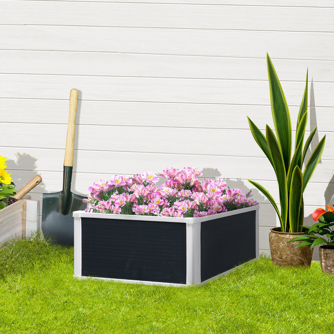96L Raised Garden Bed, Weather-resistant PP Planter Box Containers for Outdoor Patio Plant Flower Vegetable, 60 x 60 x 30 cm