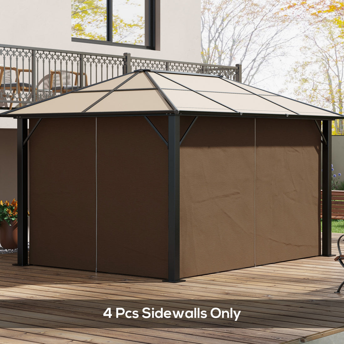 Set of Four 3 x 4m Gazebo Replacement Walls - Dark Brown