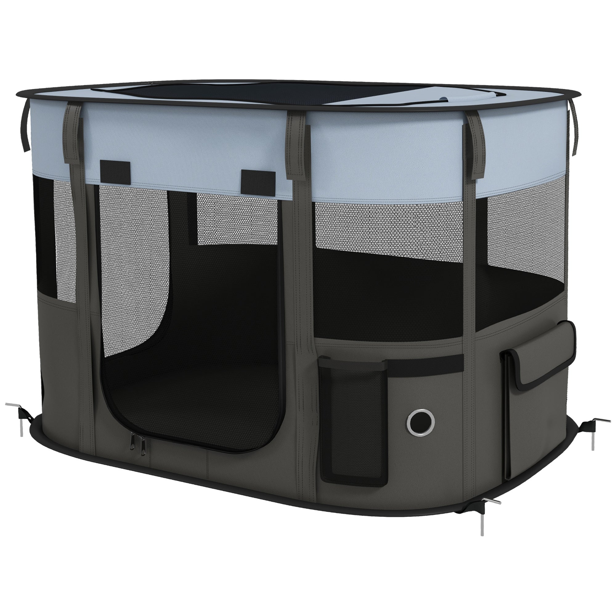 Foldable Dog Pen with Storage Bag for Indoor/Outdoor Use, Portable Pet playpen, with Ground Stakes - Grey