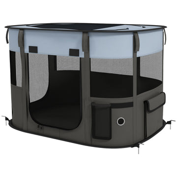 Foldable Dog Pen with Storage Bag for Indoor/Outdoor Use, Portable Pet playpen, with Ground Stakes - Grey
