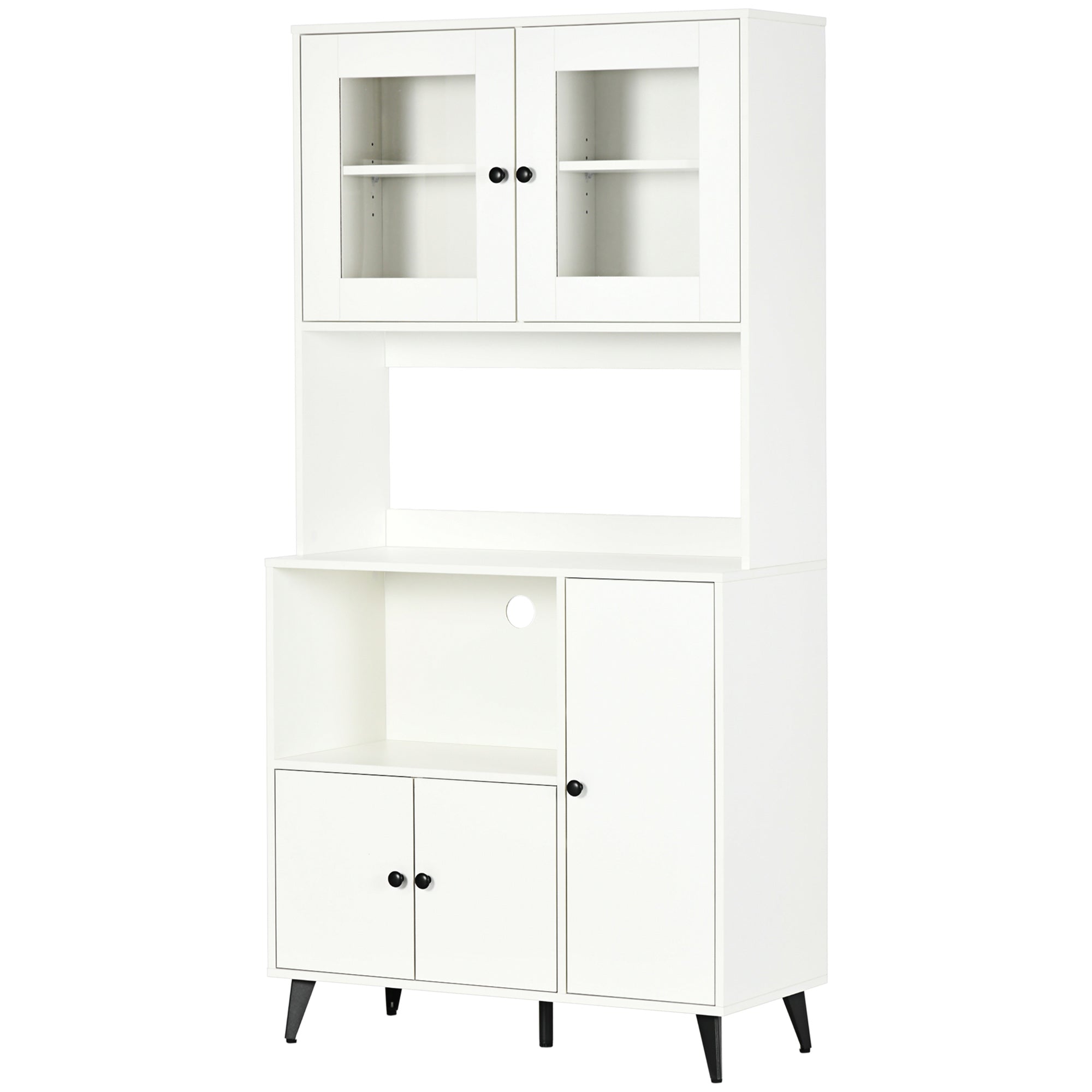 Freestanding Kitchen Cupboard, Modern Kitchen Storage Cabinet with Doors and Adjustable Shelves, 180cm, White