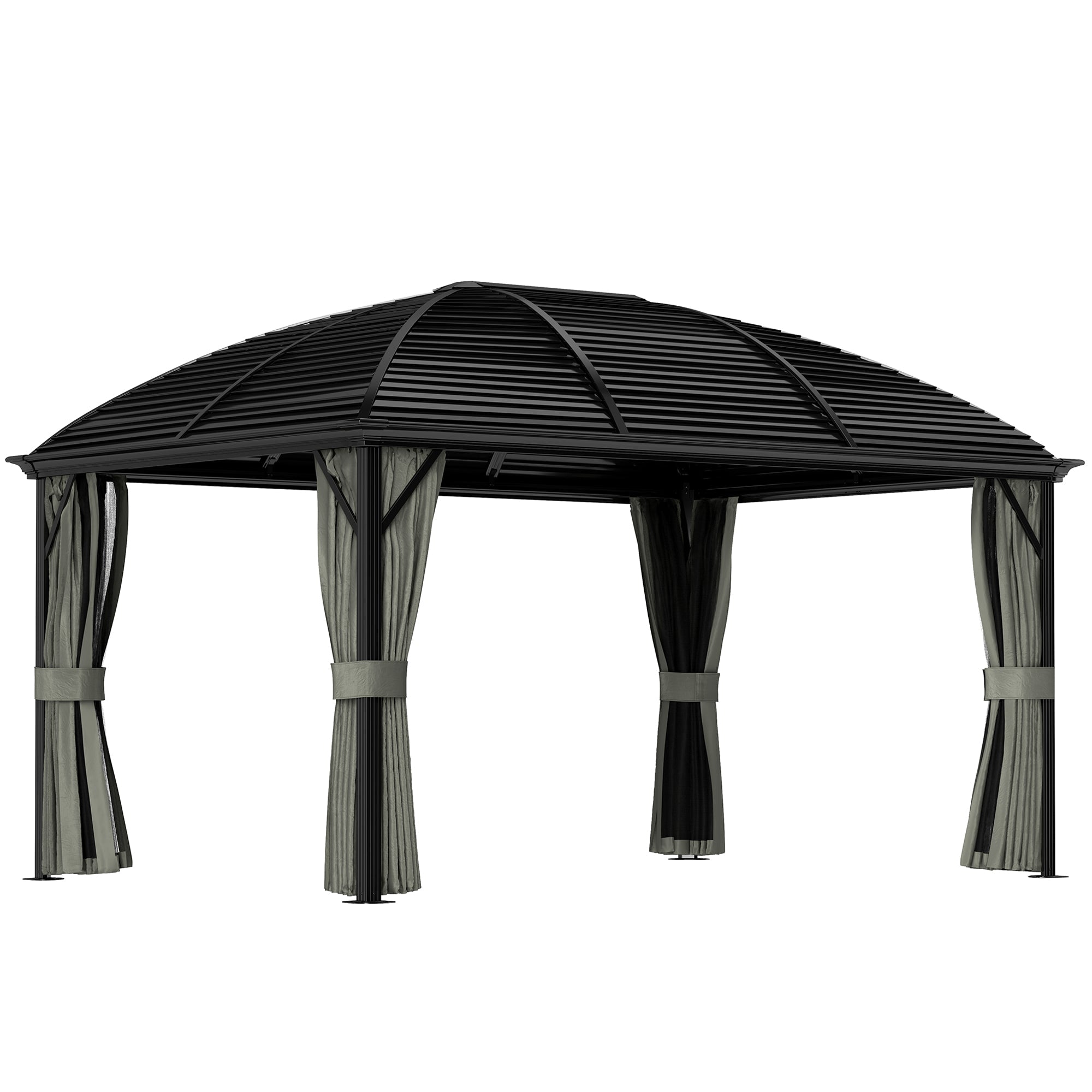 3 x 4m Hardtop Gazebo Canopy with Metal Roof, Aluminium Gazebo Permanent Pavilion with Netting and Curtains, Dark Grey