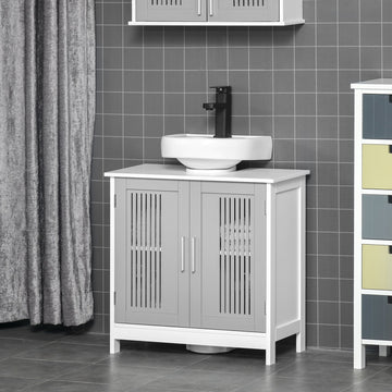Modern Under Sink Cabinet with 2 Doors, Bathroom Vanity Unit, Pedestal Under Sink Design, Storage Cupboard with Adjustable Shelves, Grey