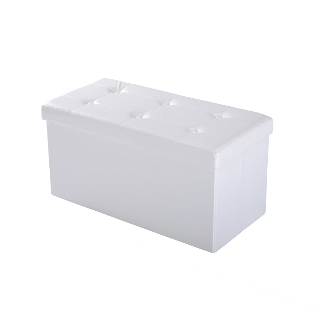 Folding Faux Leather Storage Cube Ottoman Bench Seat PU Rectangular Footrest Stool Box (Cream White)