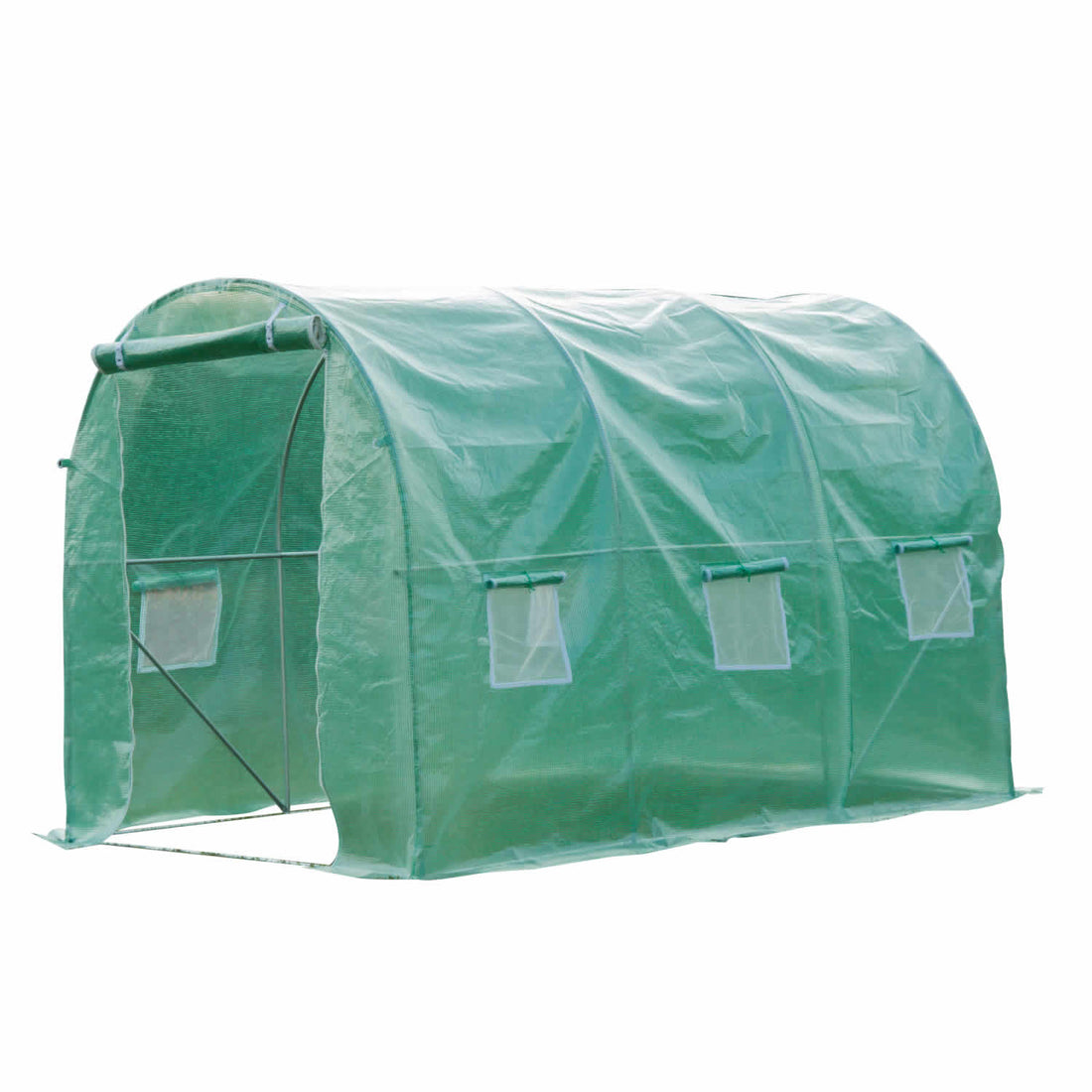Walk-in Polytunnel Greenhouse, Outdoor Garden Tunnel Greenhouse Tent with Zipped Roll-Up Door and 6 Mesh Windows, 3 x 2M