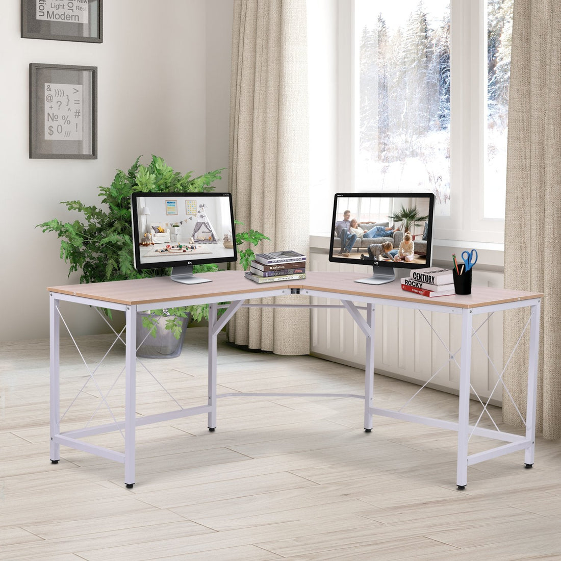 L-Shaped Corner Desk, Computer Desk for Home Office, Space-Saving Study Workstation, Easy to Assemble, 150 x 150 x 76cm, Oak