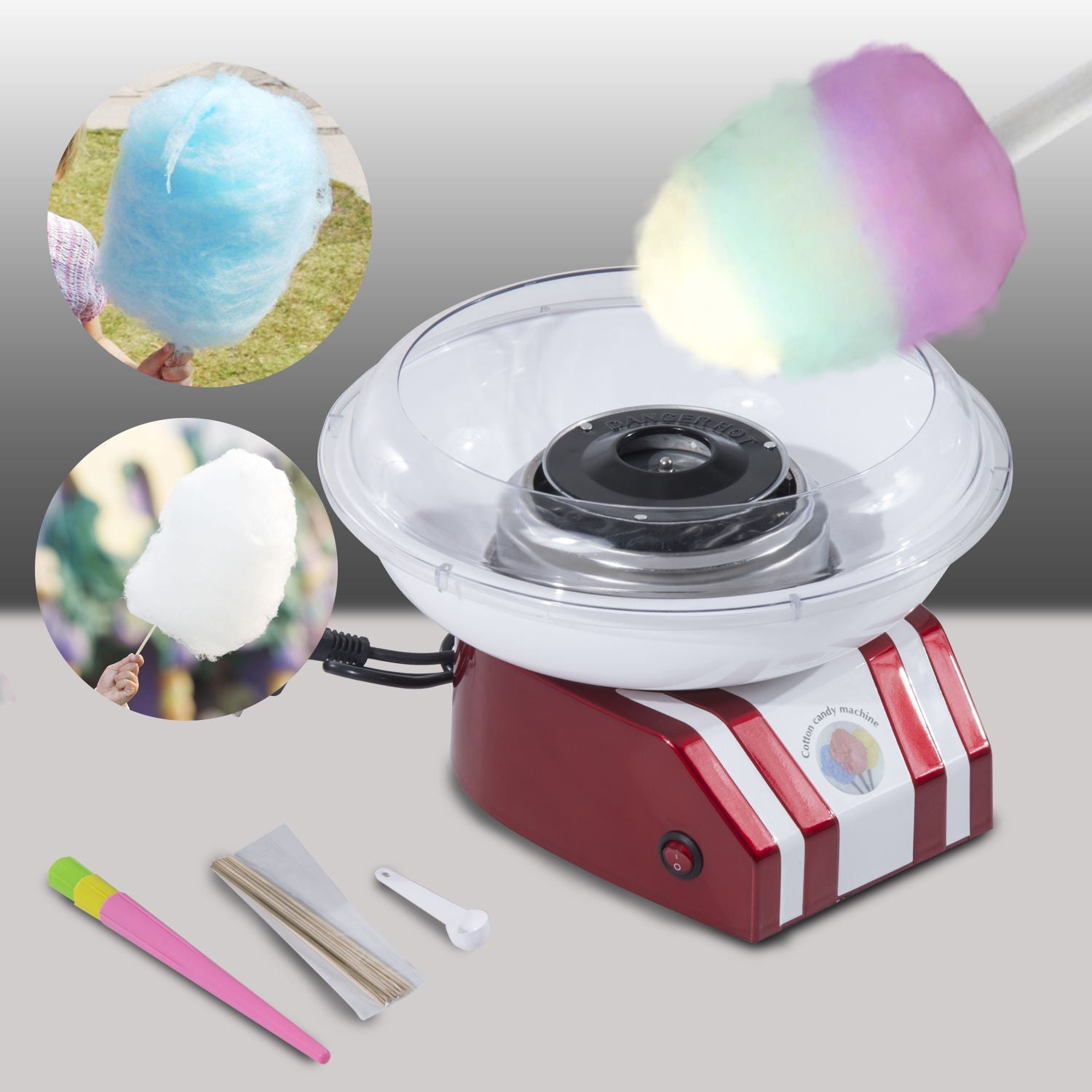 Professional Cotton Floss Machine with 10 Bamboo Sticks, Candy Floss Maker for Children, Adult Party and Birthday, Red