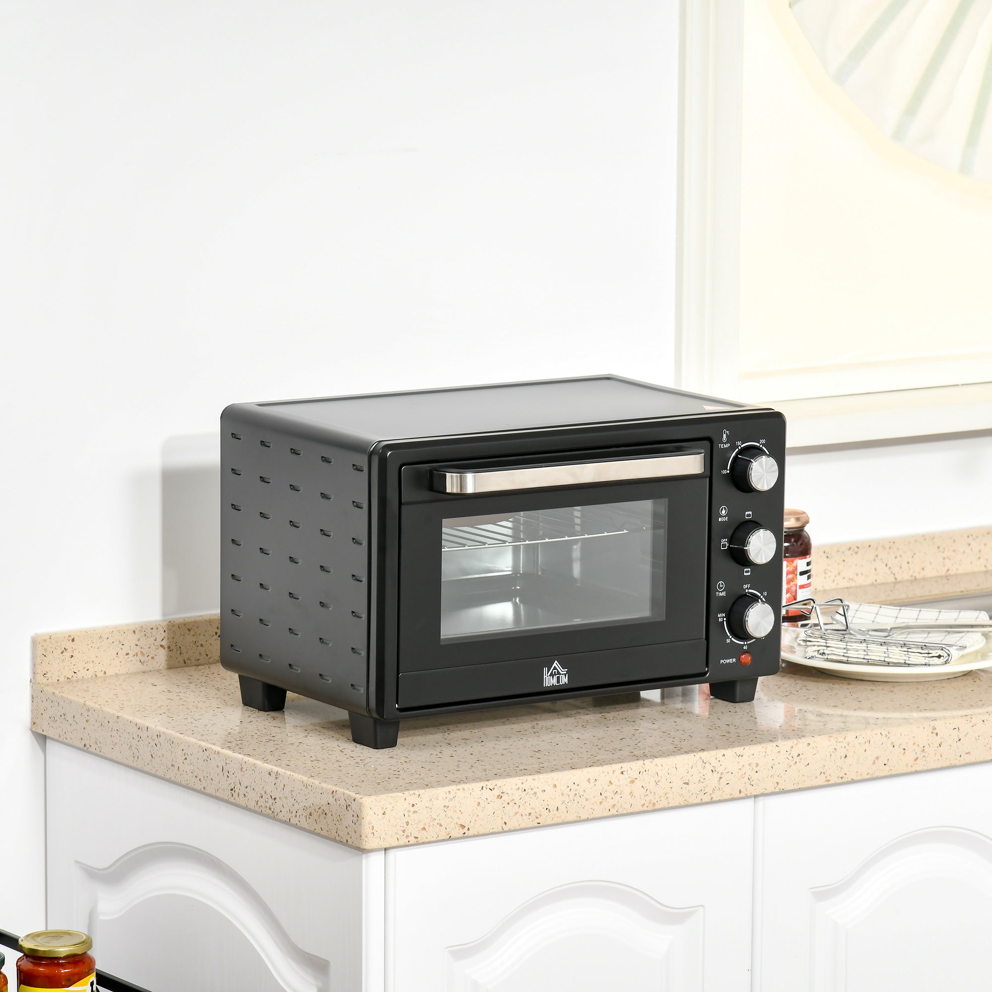 21L Mini Countertop Oven, 100°C-230°C Adjustable Temp - Black