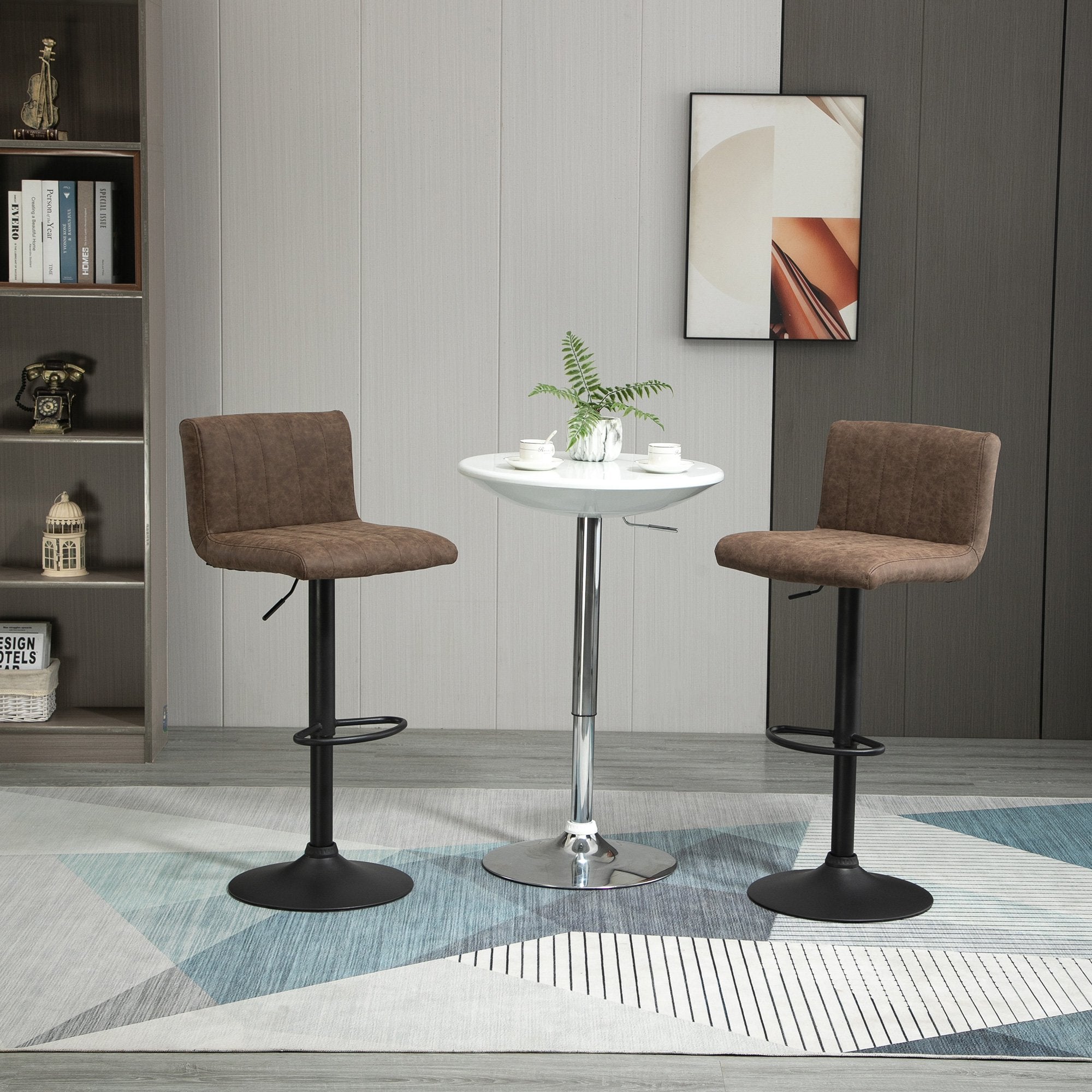 Adjustable Barstools Set of 2, Swivel Counter Bar Chairs, Bar Stools with Footrest, PU Leather, Gas Lift, Brown