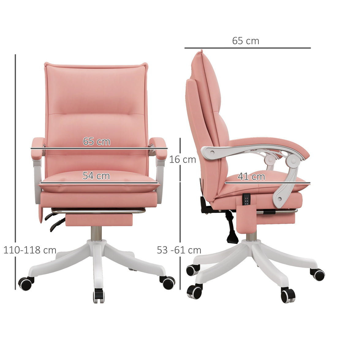 Vibration Massage Office Chair with Heat, Ergonomic Computer Desk Chairs, Faux Leather Desk Chair with Footrest, Armrest and Reclining Backrest, Pink