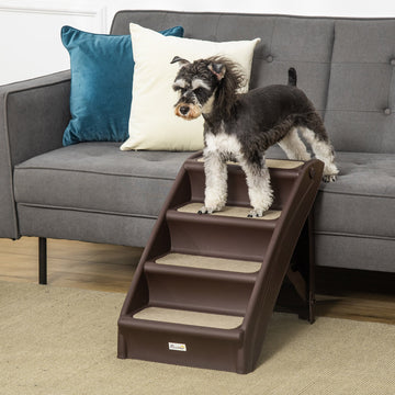 Foldable Four-Step Pet Stairs, for Cats, Small Miniature Dogs, with Non-Slip Mats 62 x 38 x 49.5cm - Brown