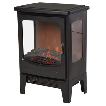 900W/1800W Freestanding Electric Fireplace Room Heater w/ Adjustable Artificial Flame Tempered Glass Safe Home Warmth Retro Faux Fire