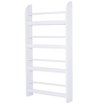 Hanging Wall File Holder, 4 Tier Desk Tidy Organiser, Paper Document Magazine Storage Rack with Wooden Baffles for Office Home, Accessories Supplies, White