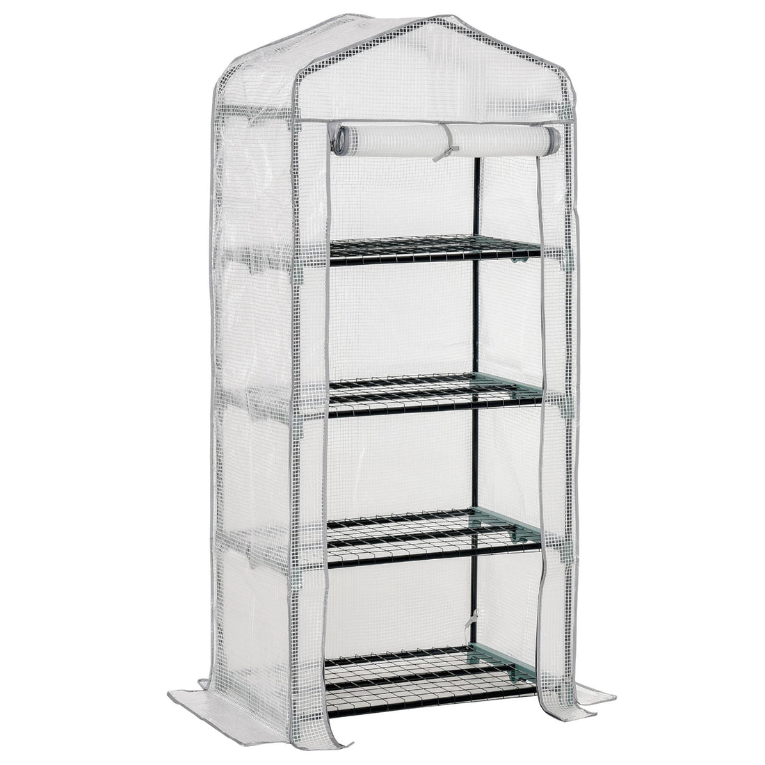 4 Tiers Mini Portable Greenhouse Compact Plant Grow Shed Metal Frame PE Cover 160H x 70L x 50Wcm