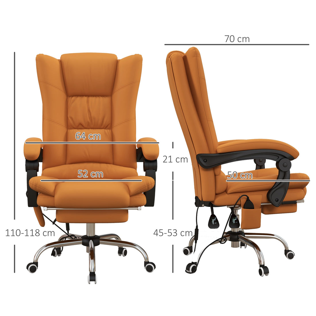 High Back Vibration Massage Office Chair, Heated Reclining PU Leather Computer Chair with 135° Reclining Back and Footrest, Light Brown