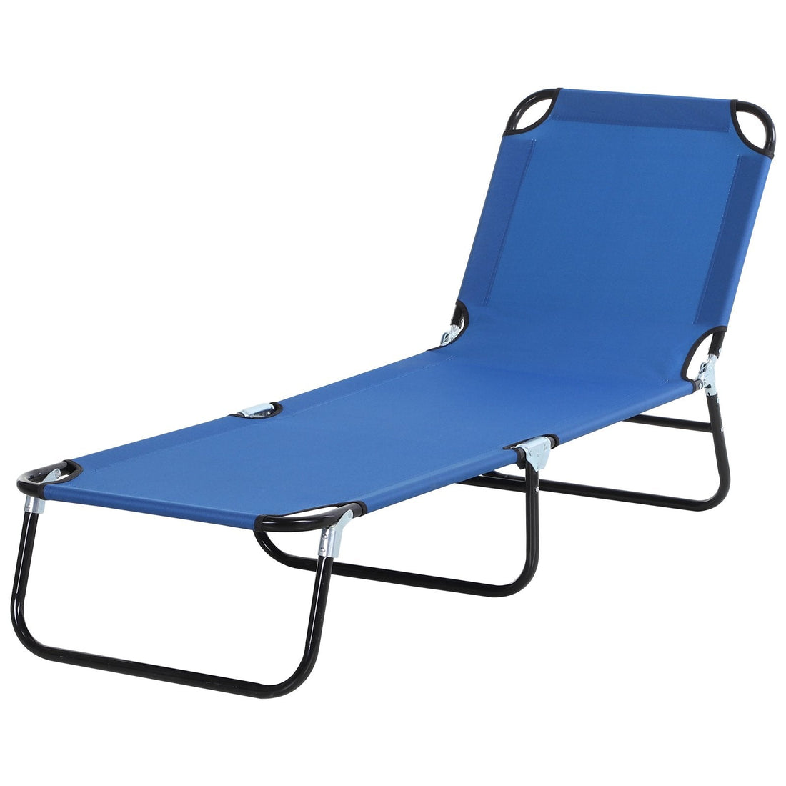 Foldable Sun Lounger with 5-Position Adjustable Backrest, Outdoor Portable Recliner Chaise Lounge Chair with Breathable Mesh Fabric, Blue