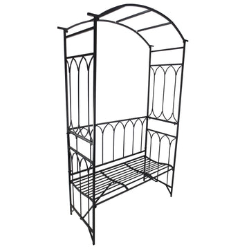 Garden Metal Frame Bench W/Arch for Various Climbing Plant, 115Lx50Wx203H cm-Black