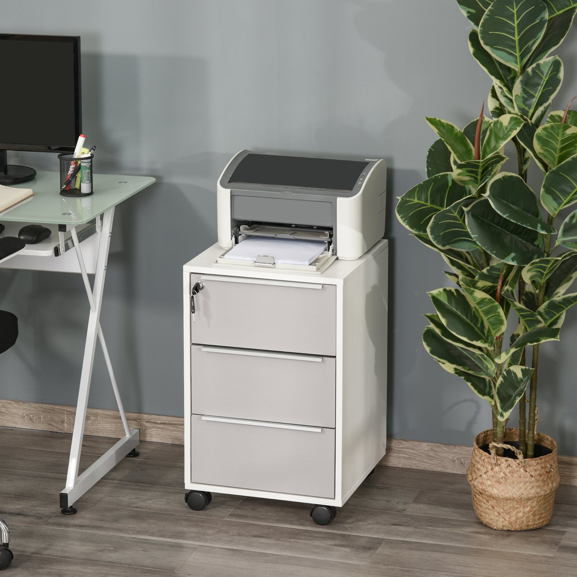 Three-Drawer Locking Filing Cabinet - Grey/White