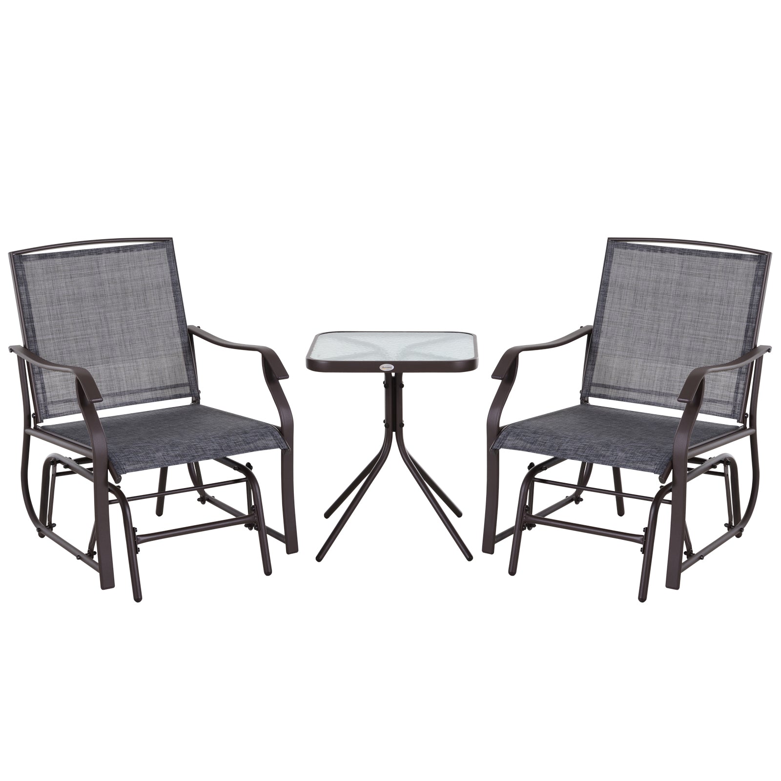 Glider Rocking Chair & Table Set 2 Single Seaters Rocker Garden Swing Chair Patio Furniture Bistro Set Grey