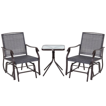 Glider Rocking Chair & Table Set 2 Single Seaters Rocker Garden Swing Chair Patio Furniture Bistro Set Grey
