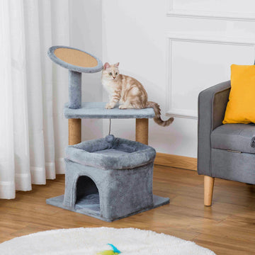 Cat Tree Tower for Indoor Cats, Cat Scratching Post with Bed, Cat House, Scratching Pad, Perch, Interactive Ball Toy 48 x 48 x 84cm, Grey