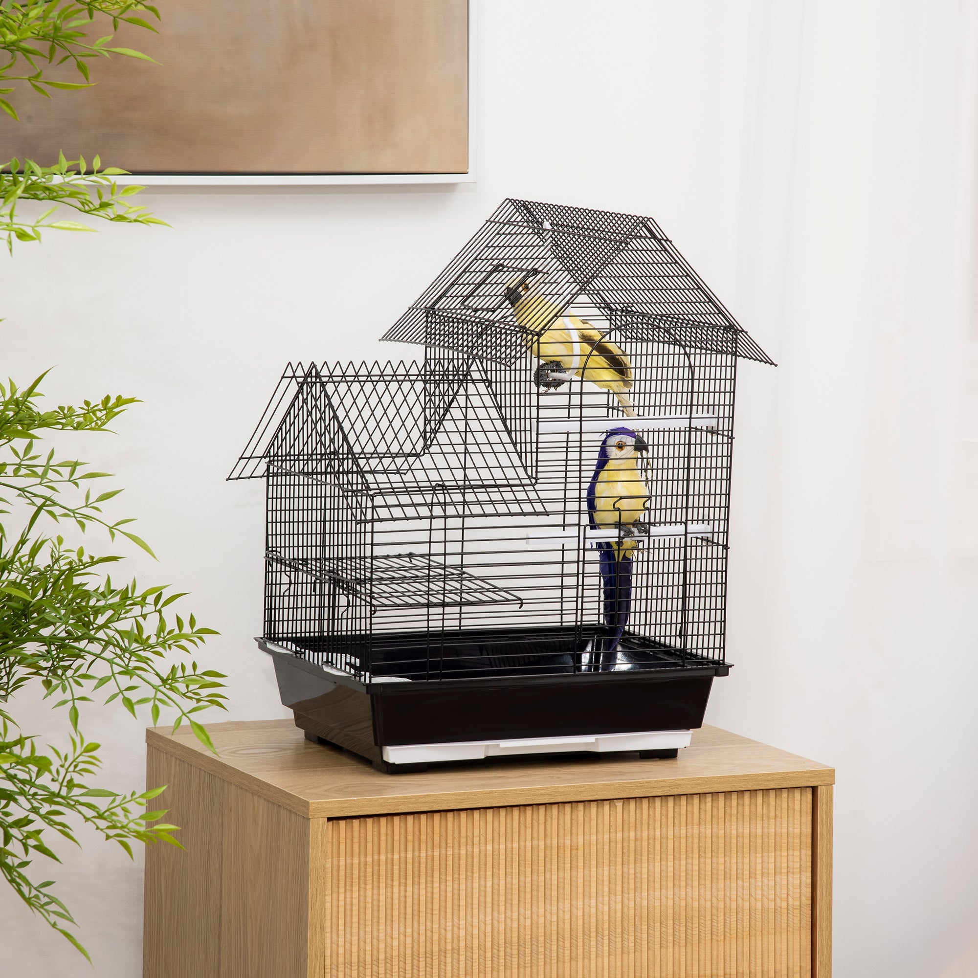 Metal Bird Cage for Finch, Canary w/ Food Containers, Swing Ring, Tray, Handle, 39 x 33 x 47cm