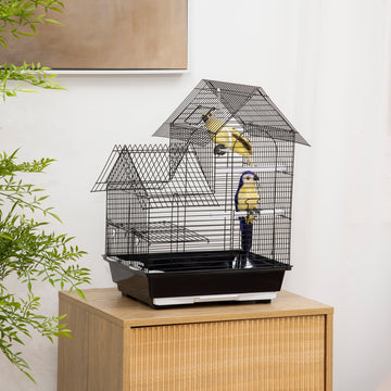 Metal Bird Cage for Finch, Canary w/ Food Containers, Swing Ring, Tray, Handle, 39 x 33 x 47cm