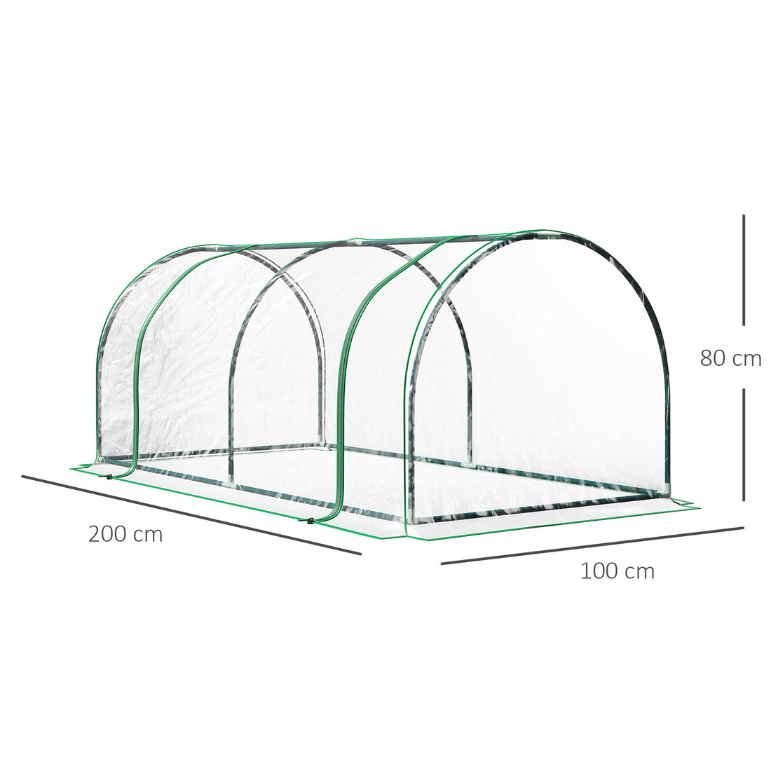 Tunnel Greenhouse Green Grow House for Garden Outdoor, Steel Frame, PVC Cover, Transparent, 200 x 100 x 80cm