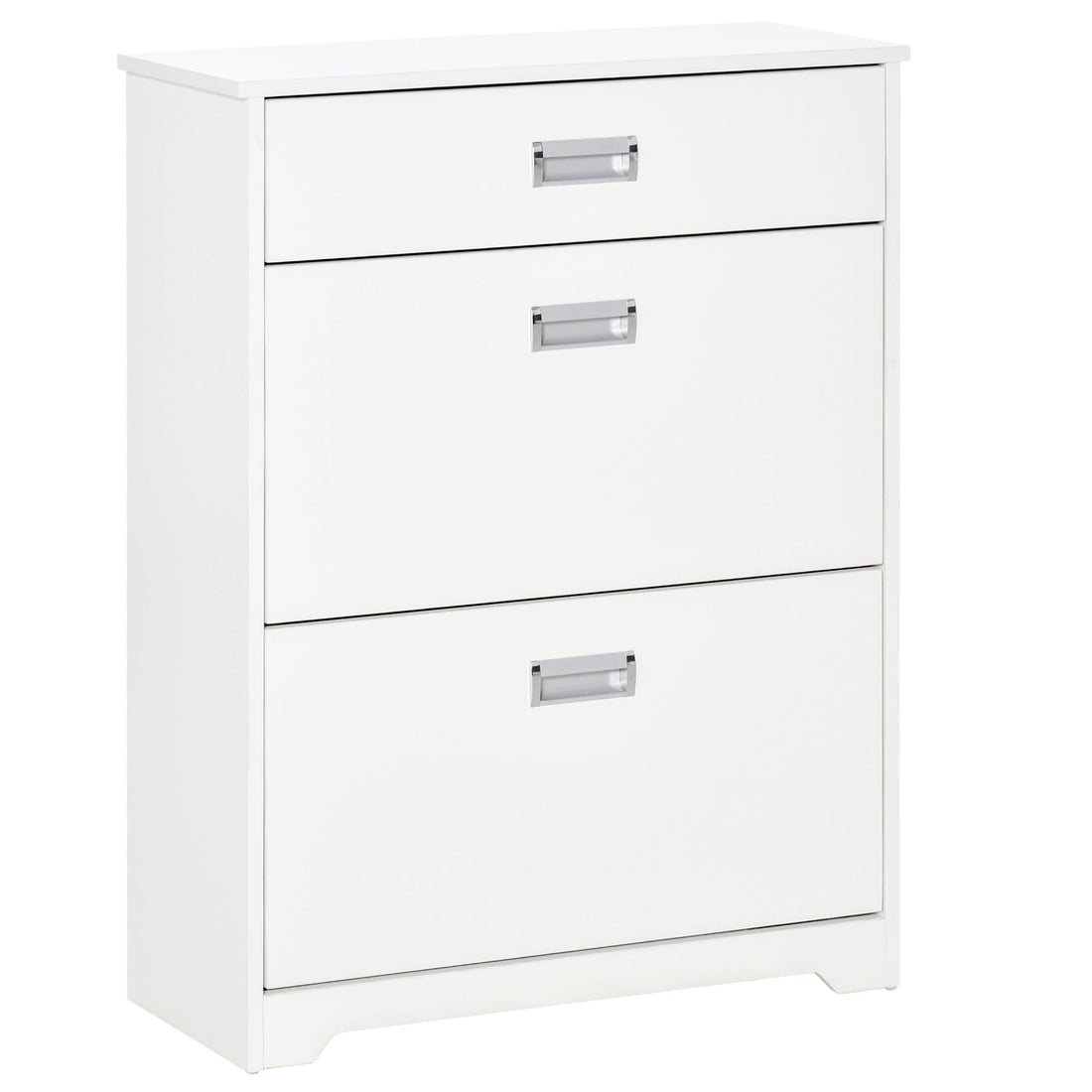 Shoe Cabinet, Slim Shoe Storage Cabinet with Drawer, 2 Flip-up Doors and Adjustable Shelf, Narrow Shoe Cupboard for 16 Pairs of Shoes for Entryway, Hallway, White