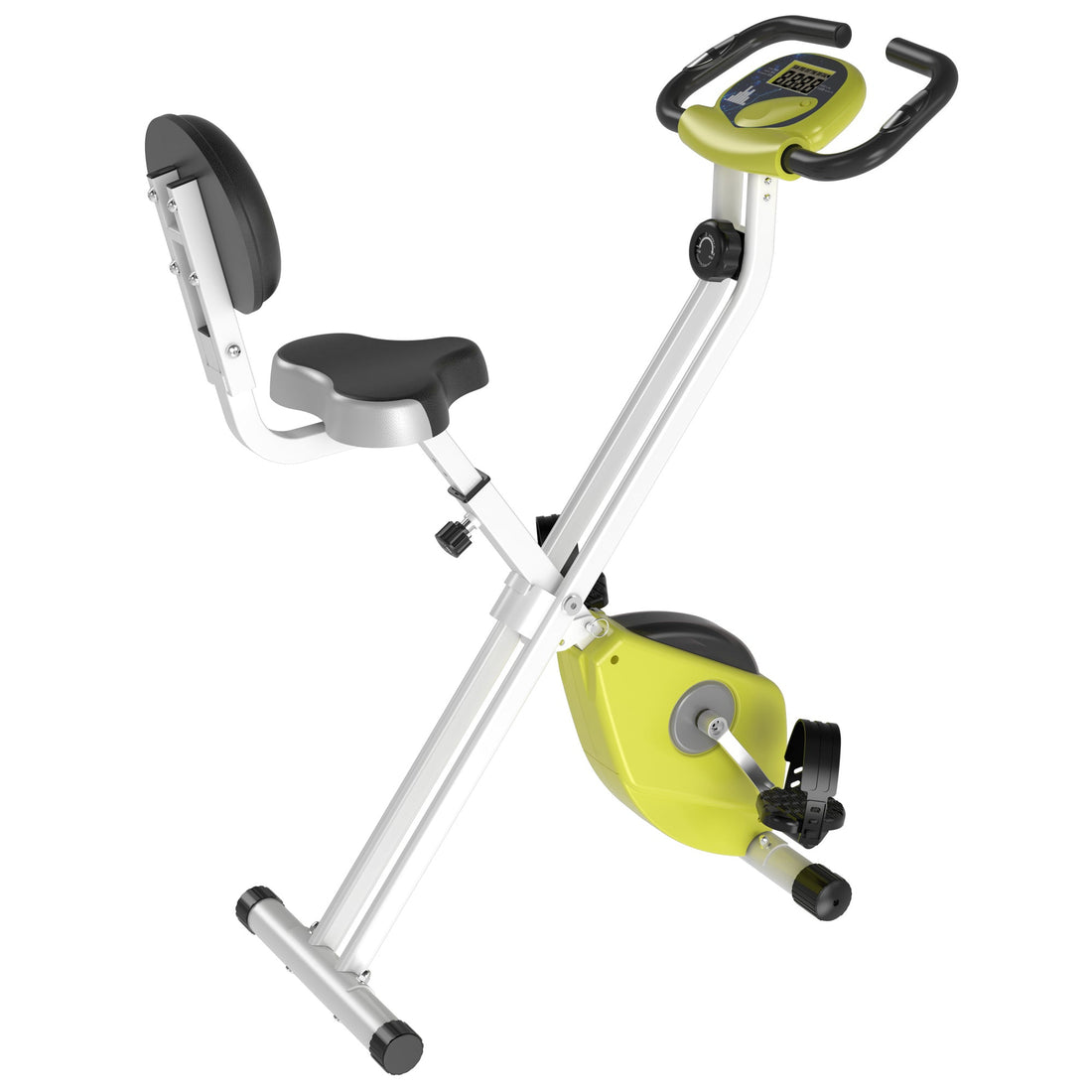 Folding Exercise Bike, Fitness Bicycle Indoor Trainer, 8-Level Magnetic Resistance Adjustable, with LCD Monitor, Pulse Sensor, Yellow