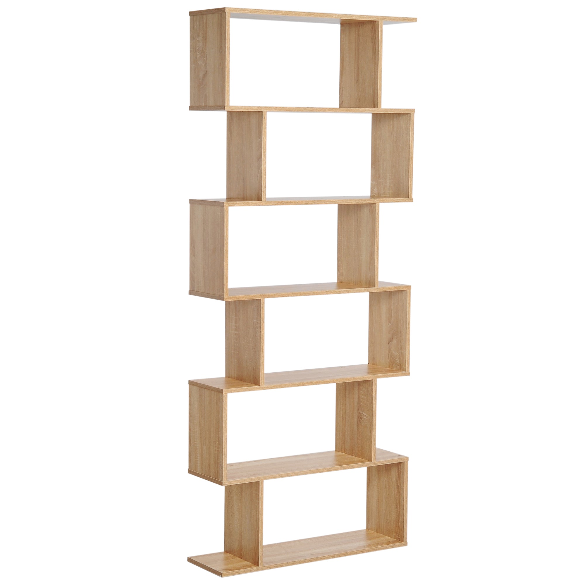Bookcase, 6 Tier Shelf S Shaped Bookshelf, Storage Unit, Display Shelf for Living Room, Bedroom, Home Office, Plant, Oak