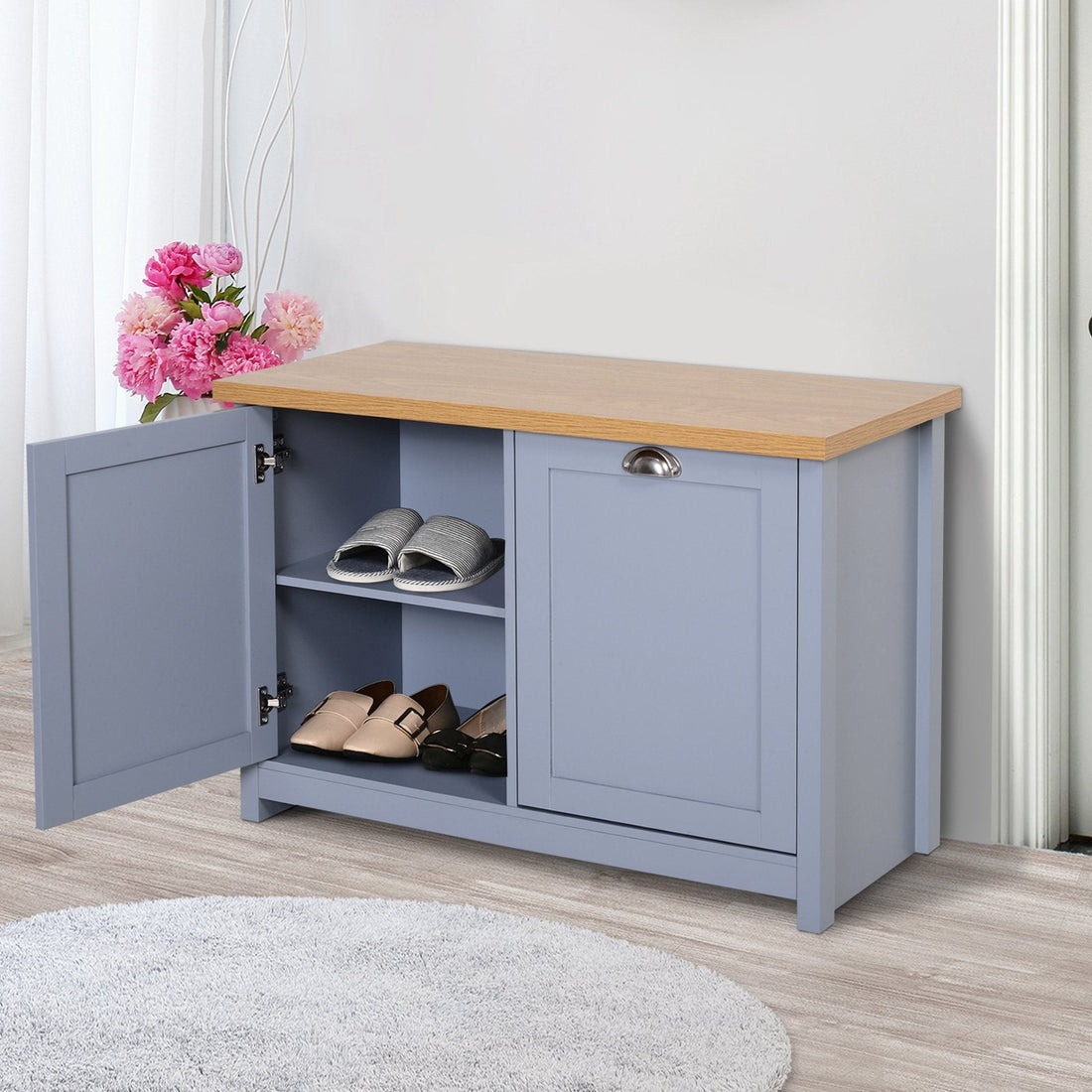Shoe Cabinet, Modern Shoe Bench with 2 Doors for Hallway, Entryway, Grey