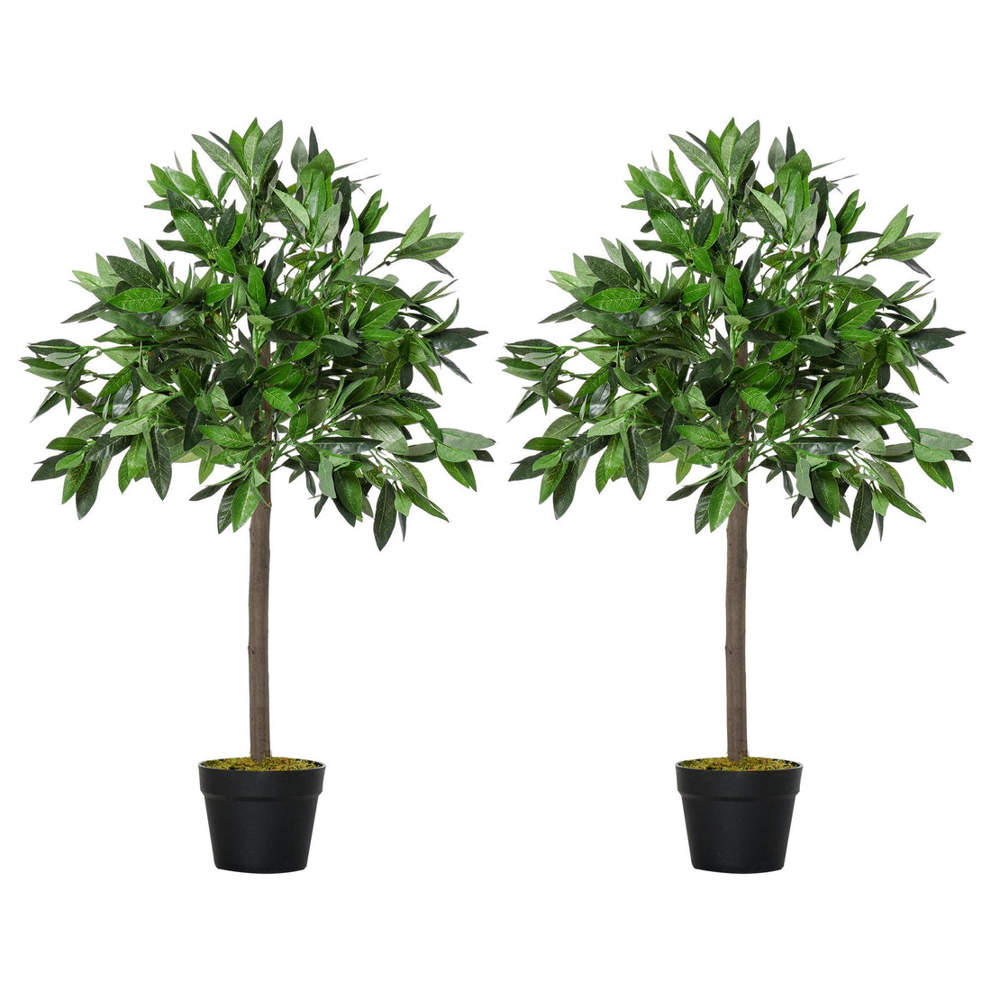 Artificial Bay Laurel Topiary Trees w/ Pot Fake, Set Of 2 90cm/3FT Indoor Outdoor Greenery Plant Home Office Garden Decor Green