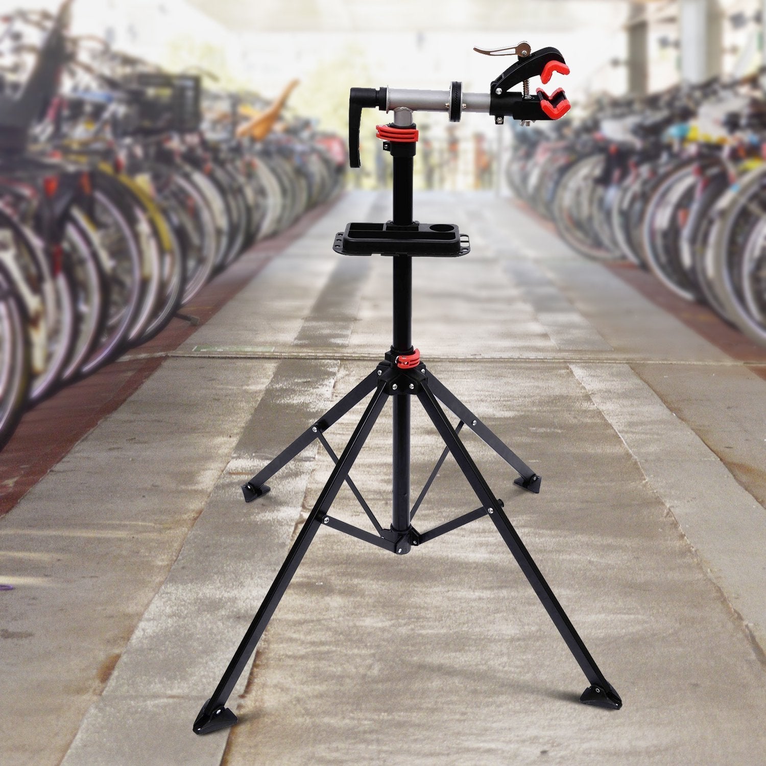 Folding Bike Repair Stand Bicycle Bike Stand For Maintenance Display Cycle Rack with Tool Tray, Height Adjustable