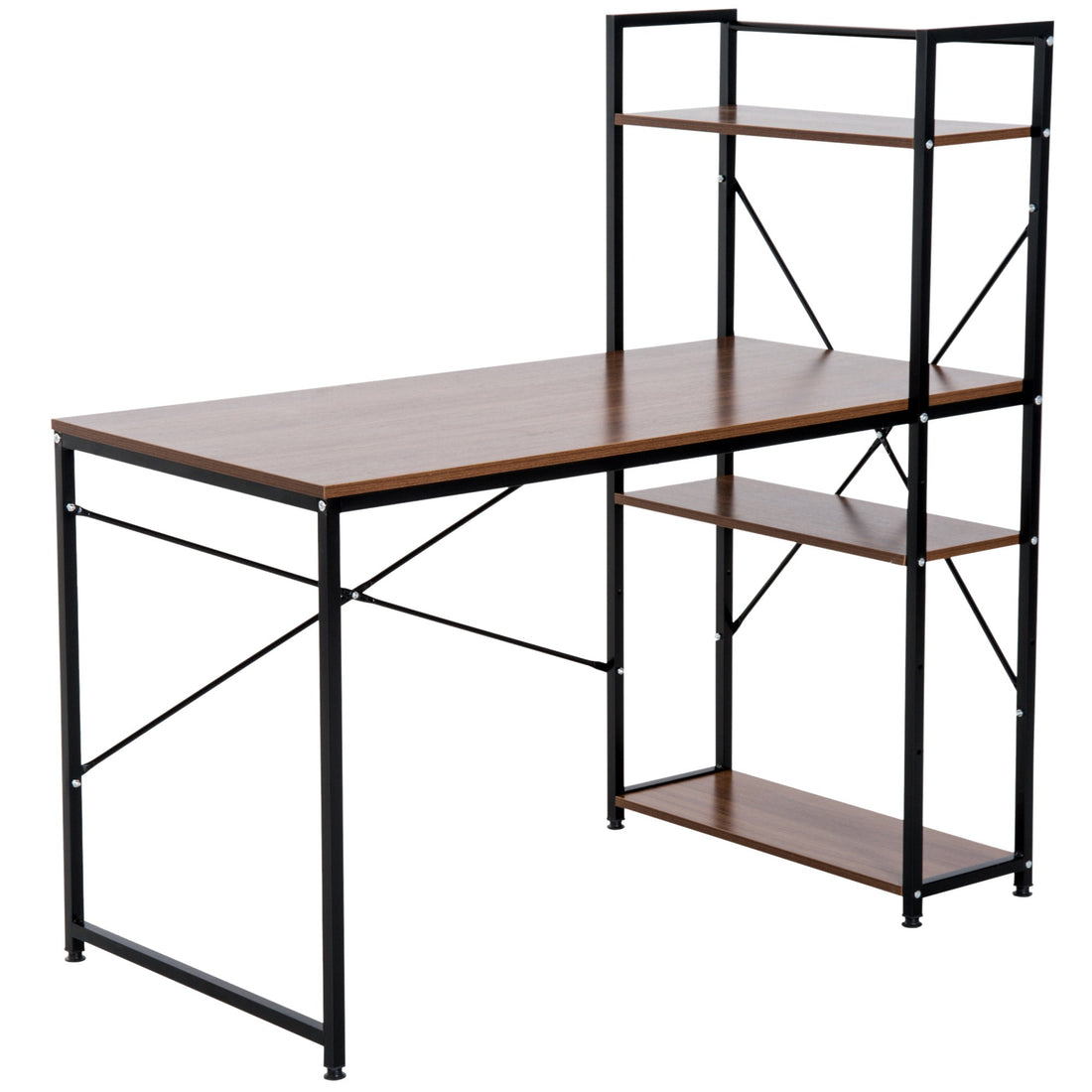 Computer Desk with Storage Shelves on Left or Right, Industrial Reversible Writing Desk for Home Office, Study, Easy Assembly, 120 x 64 x 121cm, Walnut and Black
