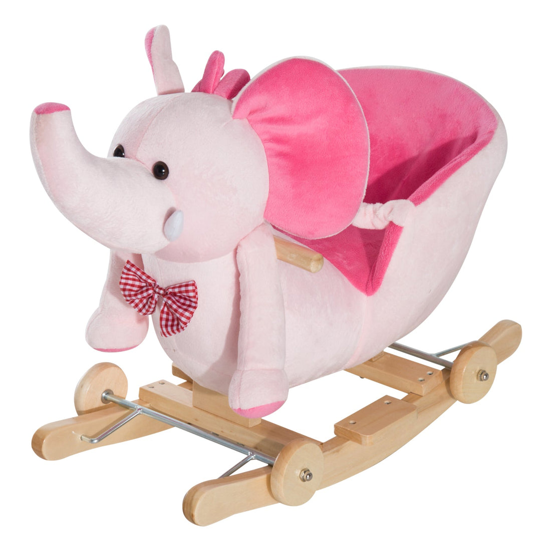2 In 1 Plush Baby Ride on Rocking Horse Elephant Rocker with Wheels Wooden Toy for Kids 32 Songs for 18+ Months (Pink)