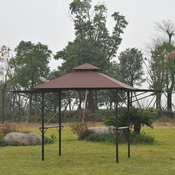 2.4 x 1.5 m (8' x 5') Grill Gazebo Canopy with Extendable Side Awnings, Outdoor BBQ Gazebo Shelter with 2 Side Shelves for Garden, Patio, Barbecue, Picnic, Coffee
