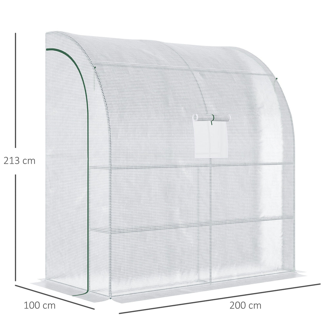 Walk-In Lean to Wall Greenhouse with Windows and Doors 2 Tiers 4 Wired Shelves 200L x 100W x 215Hcm White